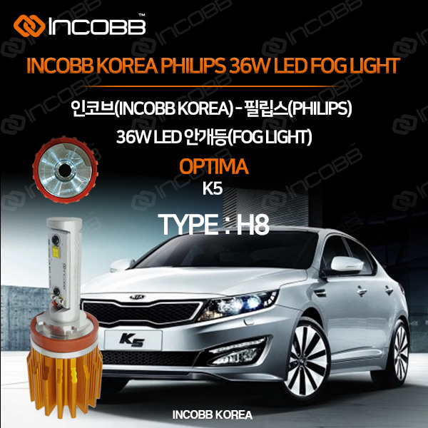 인코브(INCOBB KOREA) K5(OPTIMA) 필립스(PHILIPS) 36W LED 안개등(FOG LIGHT) H8