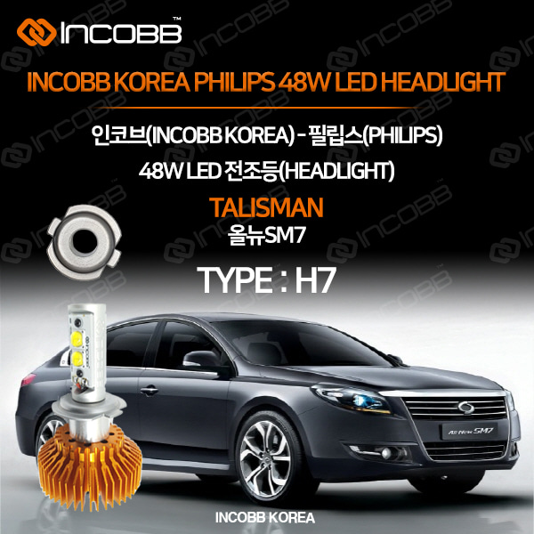 인코브(INCOBB KOREA) 올뉴SM7(TALISMAN) 필립스(PHILIPS) 48W LED 전조등(HEADLIGHT) H7