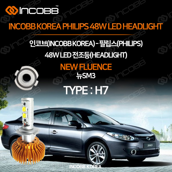 인코브(INCOBB KOREA) 뉴SM3(NEW FLUENCE) 필립스(PHILIPS) 48W LED 전조등(HEADLIGHT) H7