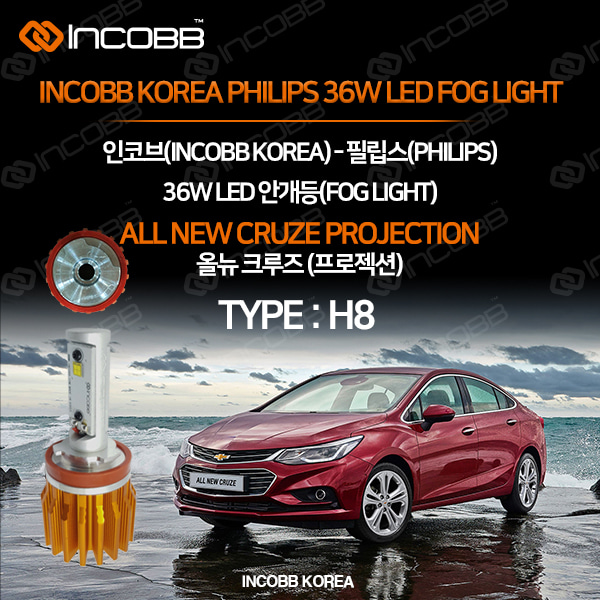 인코브(INCOBB KOREA) 올뉴크루즈 프로젝션(ALL NEW CRUZE PROJECTION) 필립스(PHILIPS) 36W LED 안개등(FOG LIGHT) H8
